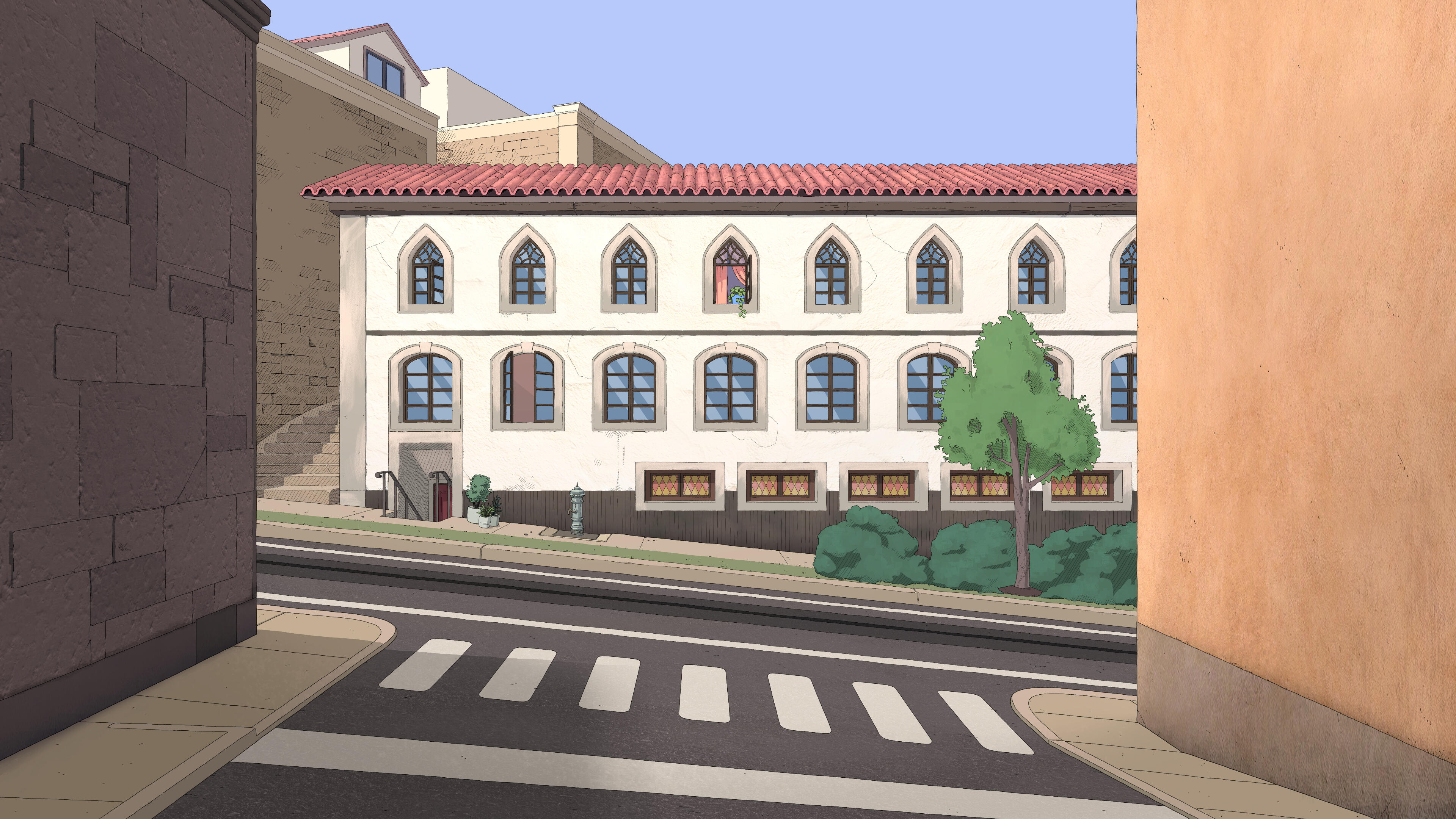 Crosswalk background, done in Clip Studio Paint