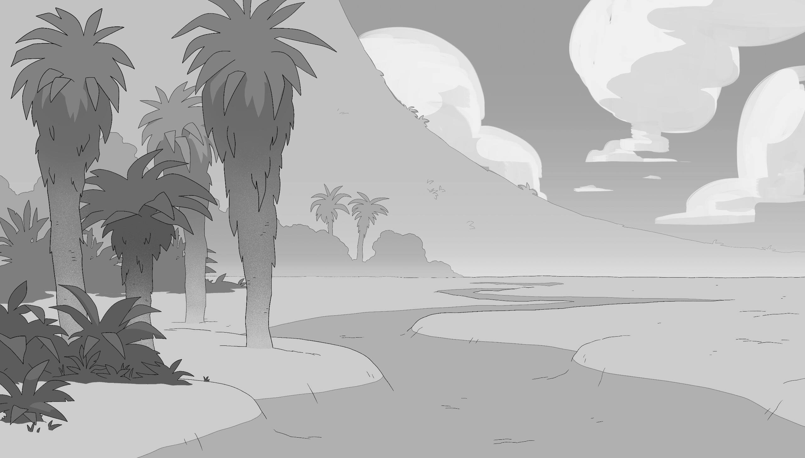 Beach background design, done in Clip Studio