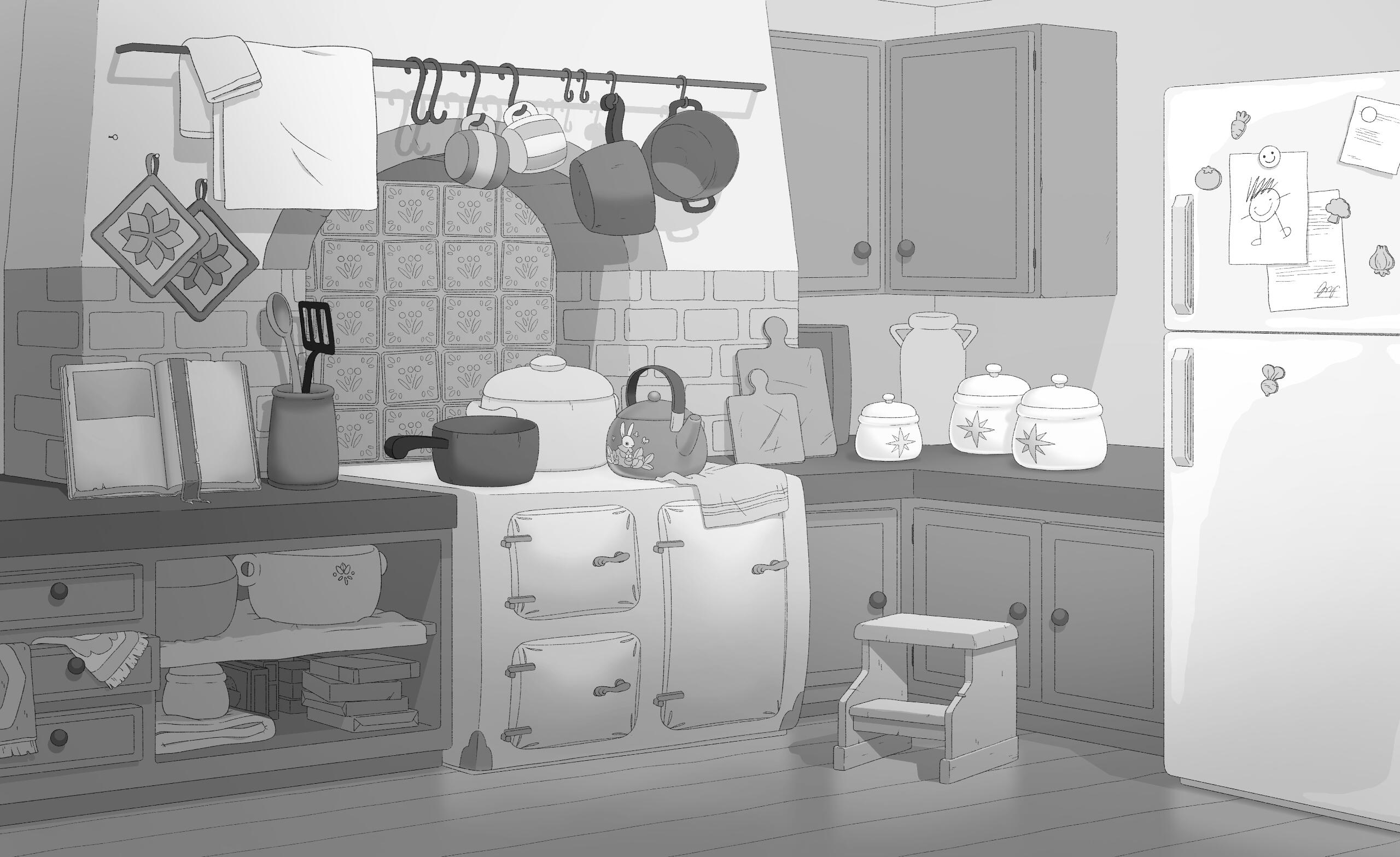 Cottage Kitchen background design, done in Clip Studio