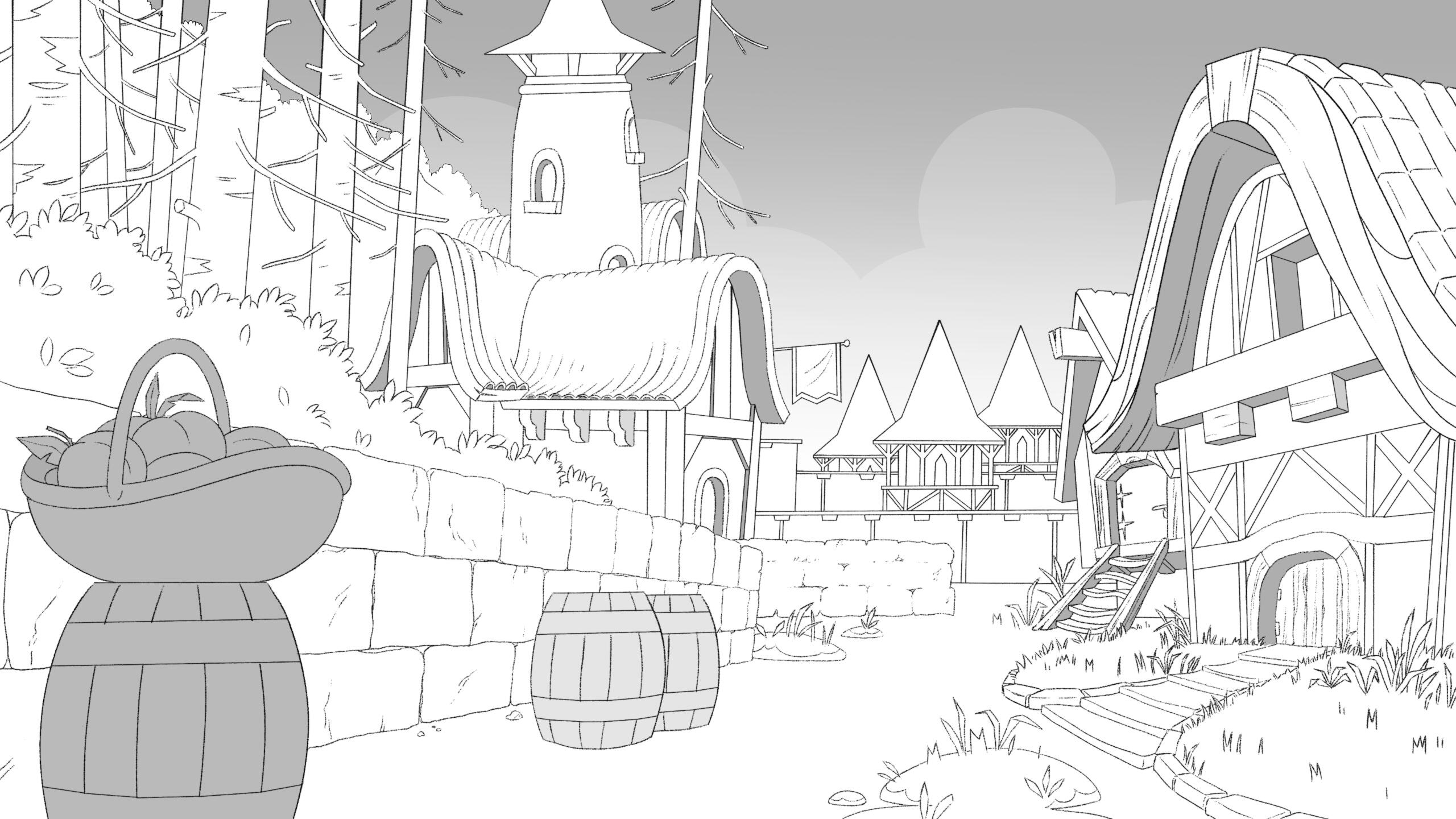 Little Animal Village background design, done in Clip Studio