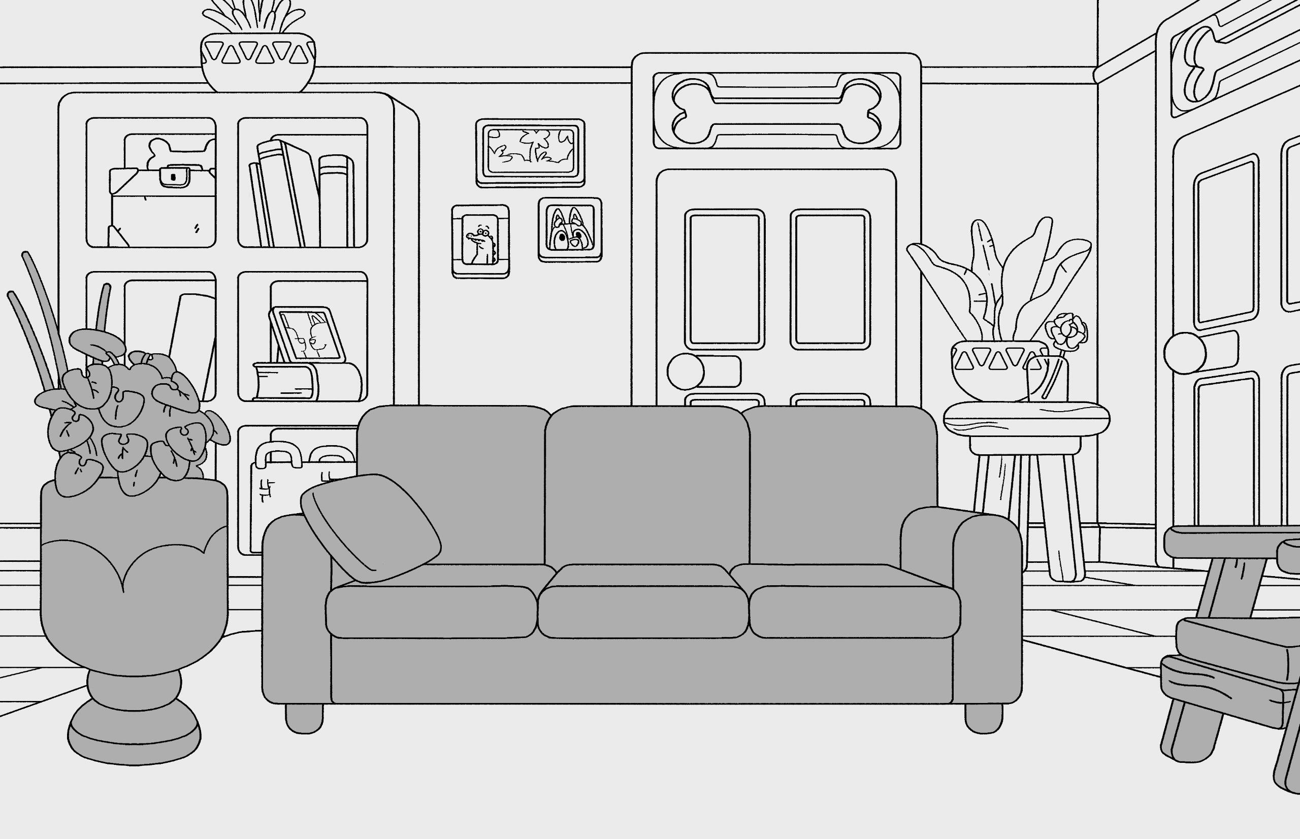 Family Room background design for TheOdd1sOut, done in Clip Studio
