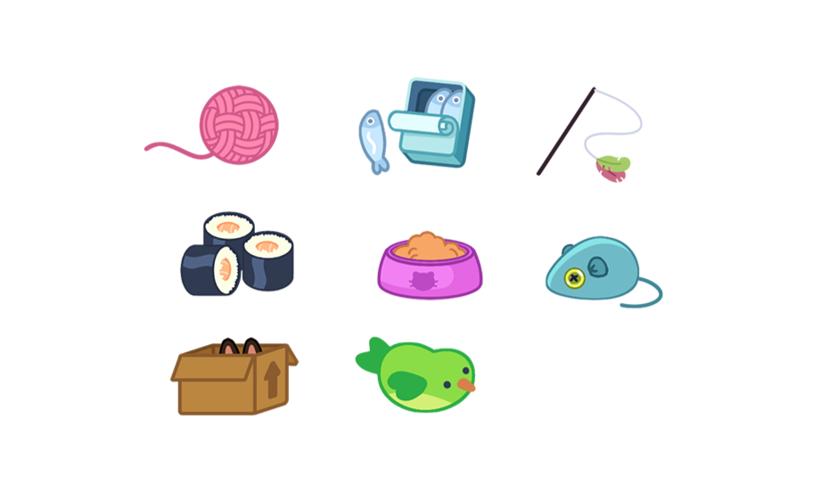 The prizes players receive for successfully matching up the cats. Made in Photoshop and Illustrator.